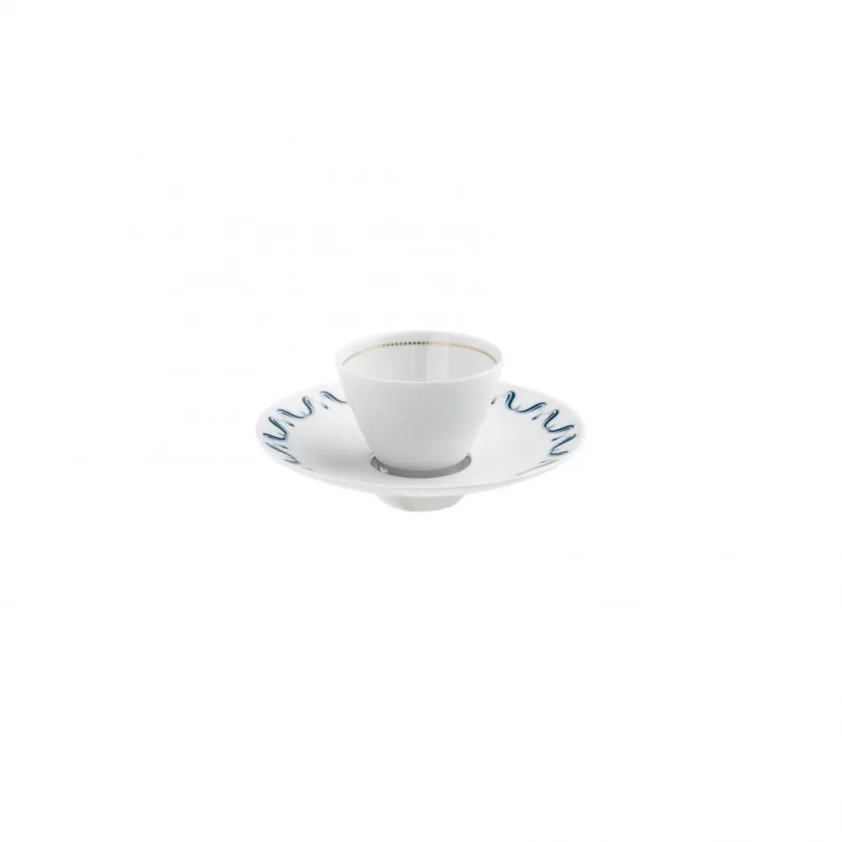 Alif Blue Espresso Bowl And Saucer Diam 3" High 2.4" 2.4Oz Diam 5.9" High 1.4"