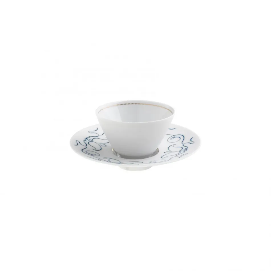 Alif Blue Tea Bowl And Saucer Diam 4.3" High 3" 6.8Oz Diam 7.3" High 1.4"