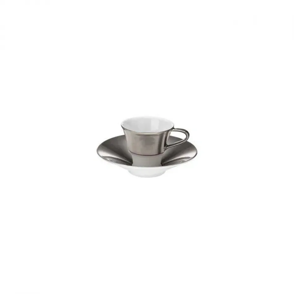 Polite Platinum Espresso Cup & Saucer Diam 2.8" High 2.3" 1.7Oz Diam 5.1" High 1.2"