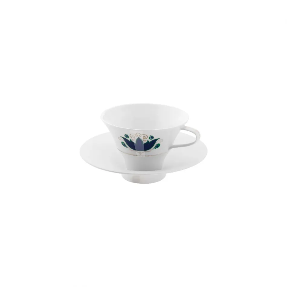 Alif Blue Green Gold Coffee/Tea Cup & Tall Saucer Round 165 Round 4.3" H 3.1" 5.7 oz Round 6.5" H 1.6" (Special Order)