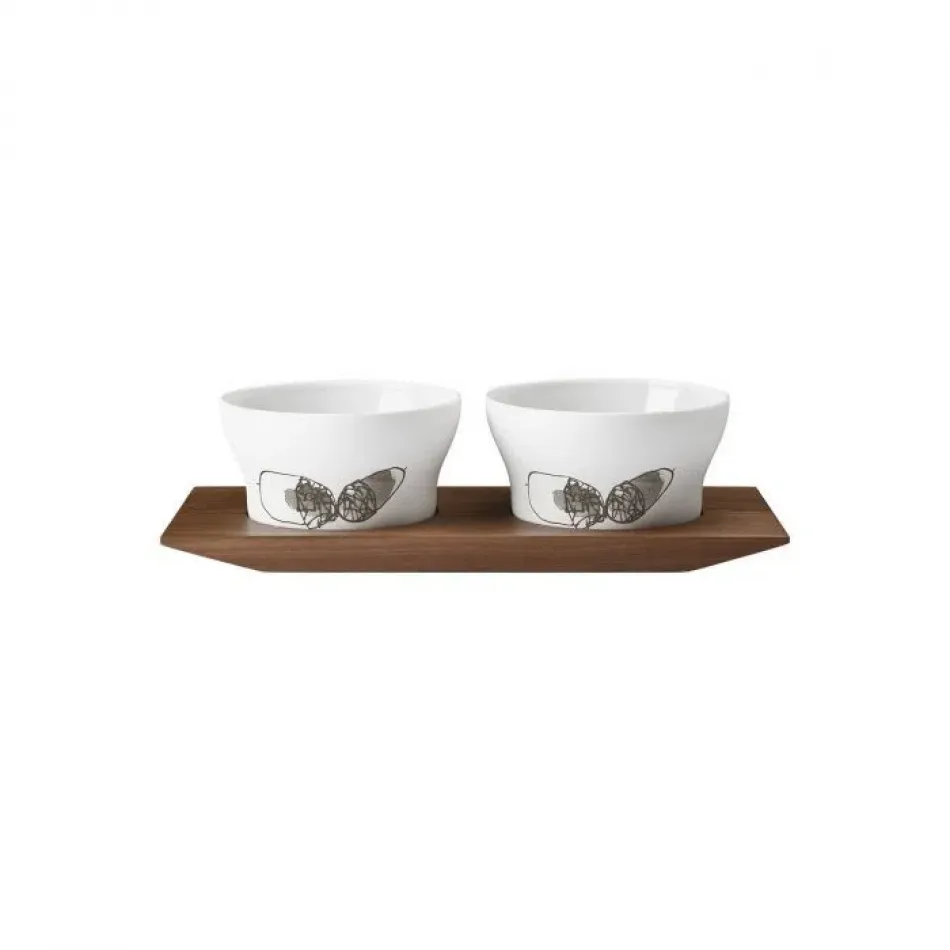 Piqueur Acorns Set Of 2 Jam Dishes On Tray L9.8" W4.3" High 2.6"