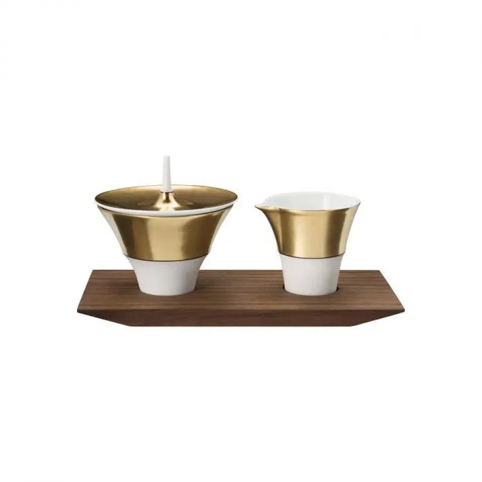 Polite Gold Milk & Sugar Set On Tray L10" W4.5" High 5.1"