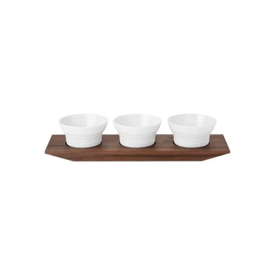 Pulse Dinneware Set Of 3 Salt/Spices Dishes On Tray L10.2" W3.1" High 1.8"