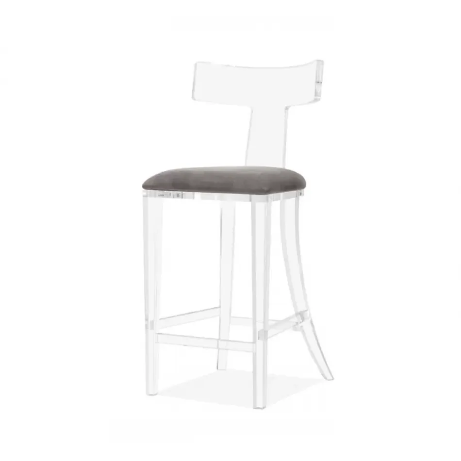 Tristan Klismos Bar Stool, Grey Velvet