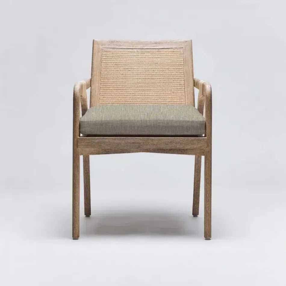 Delray Arm Chair White Ceruse/Straw