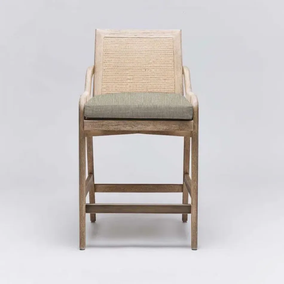 Delray Counter Stool White Ceruse/Straw