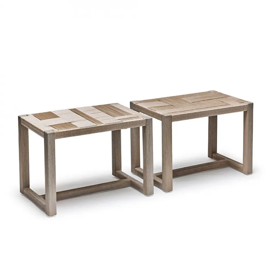 Venice Set of Two Rectangular Stools, Champagne