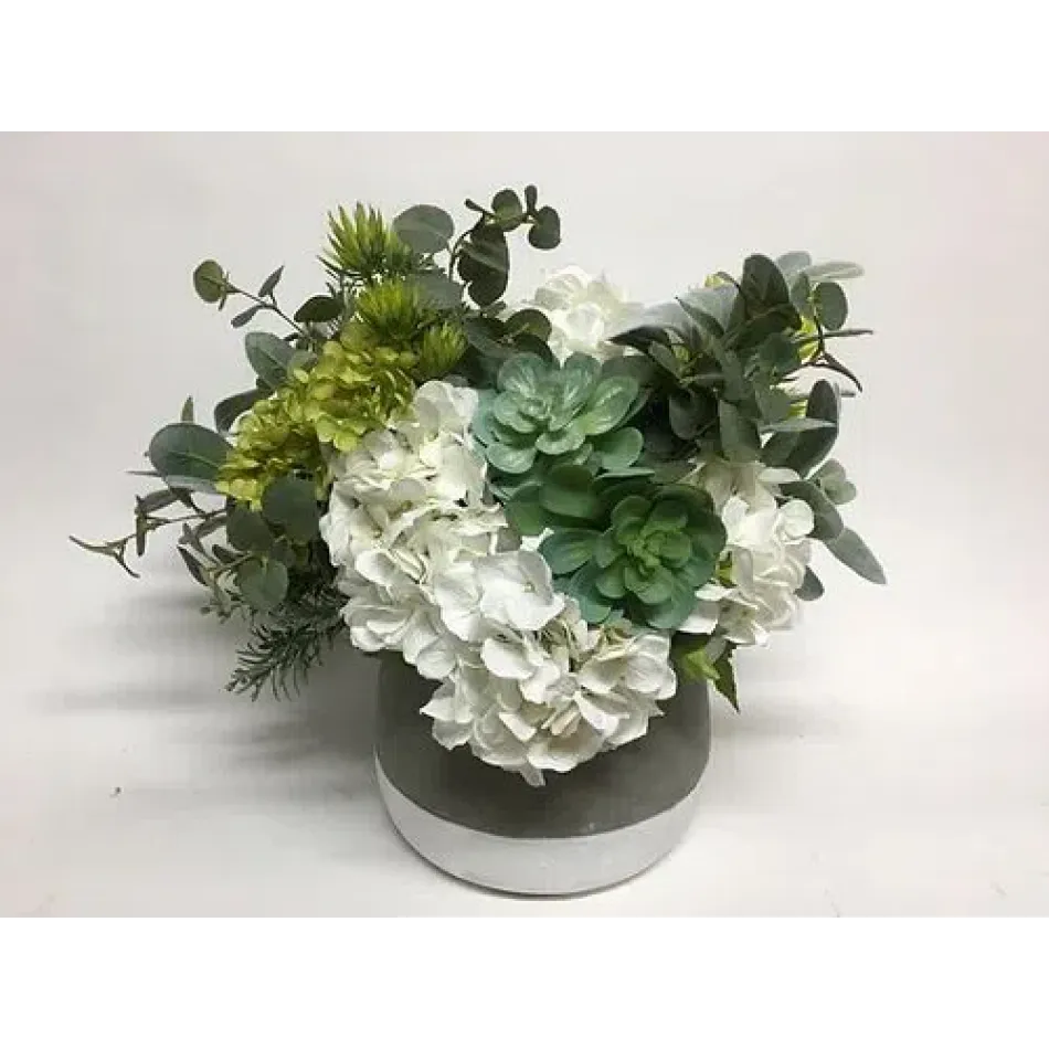 Hydrangea, Eucalyptus, Succulent Floral 19"X19"