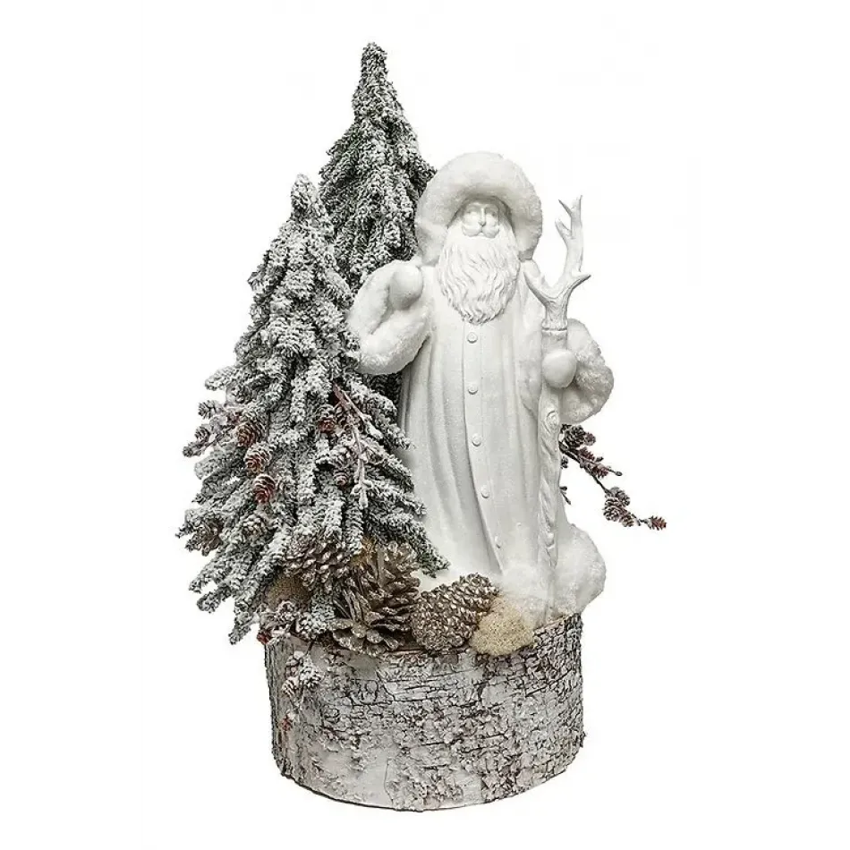 Large Birch Pot With White Santa