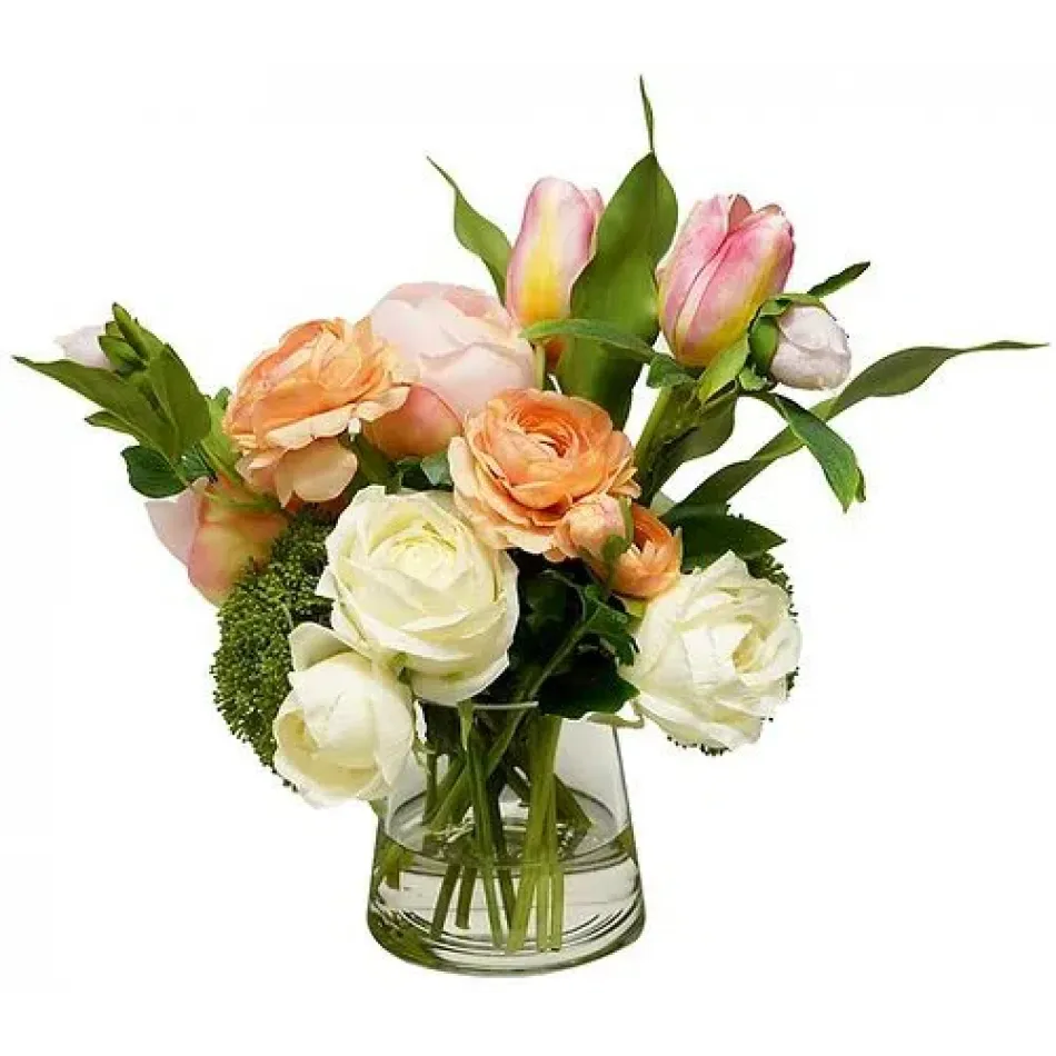 Pyramid Glass With Pastel Peonies/Tulips