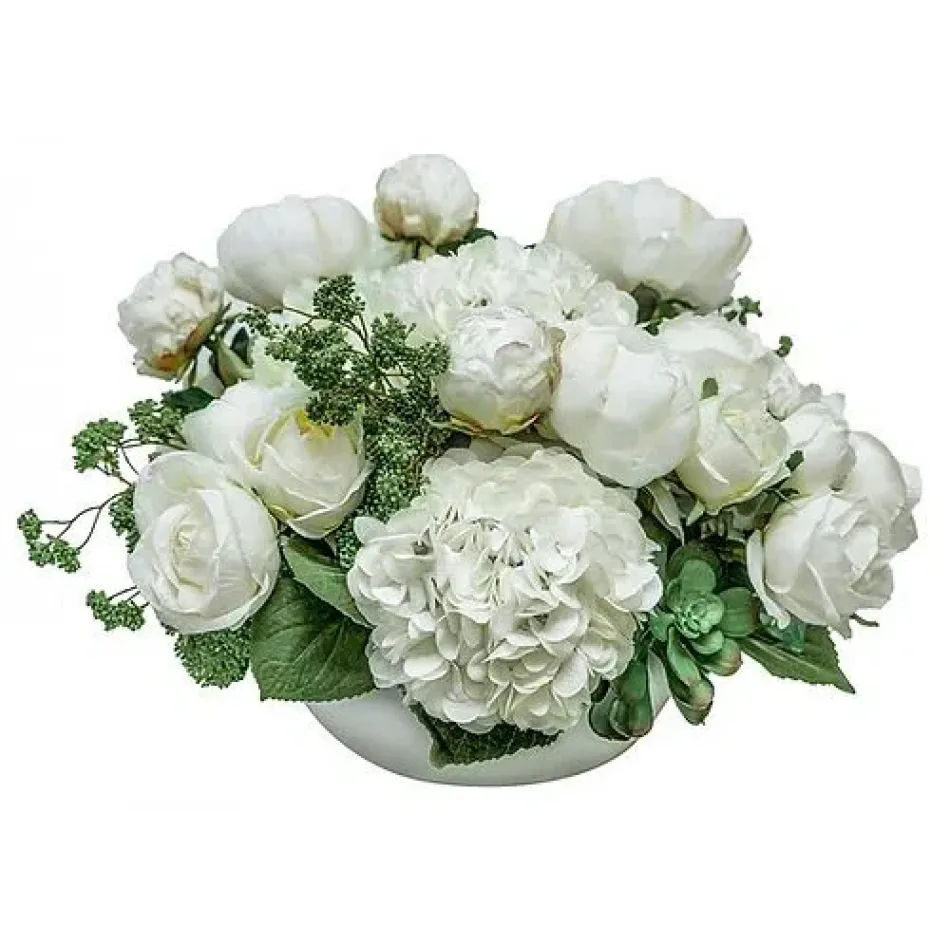 Ceramic Bowl With Cream Peonies/Hydrangeas