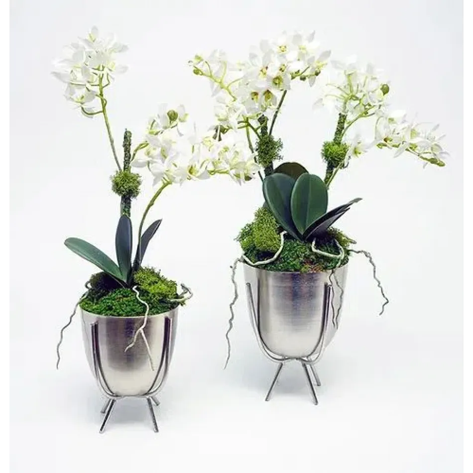Set of 2 Silver Planter Stands With Mini Orchids