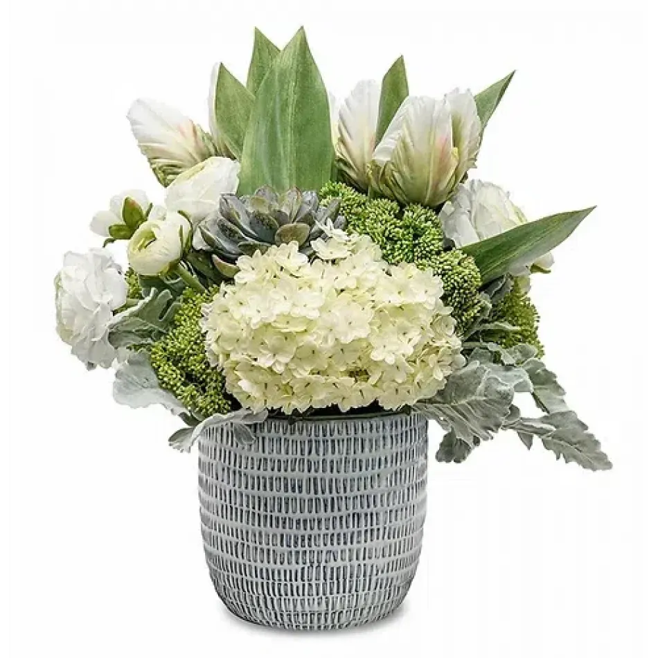 Parrot Tulip/White Ranunculus Floral Mix in Jupiter Pot