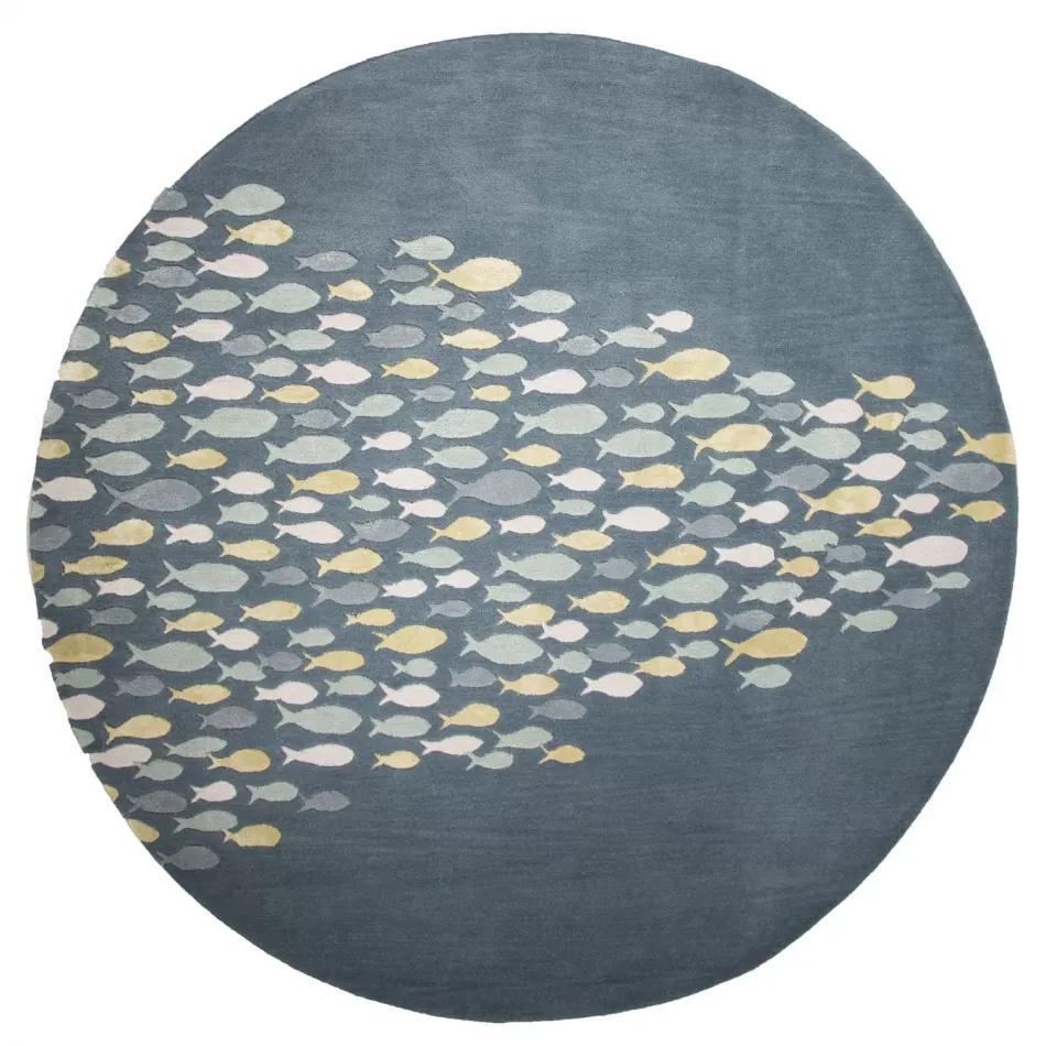 COR01 Coastal Resort Schooled Blue/Gray  8' Round Rug