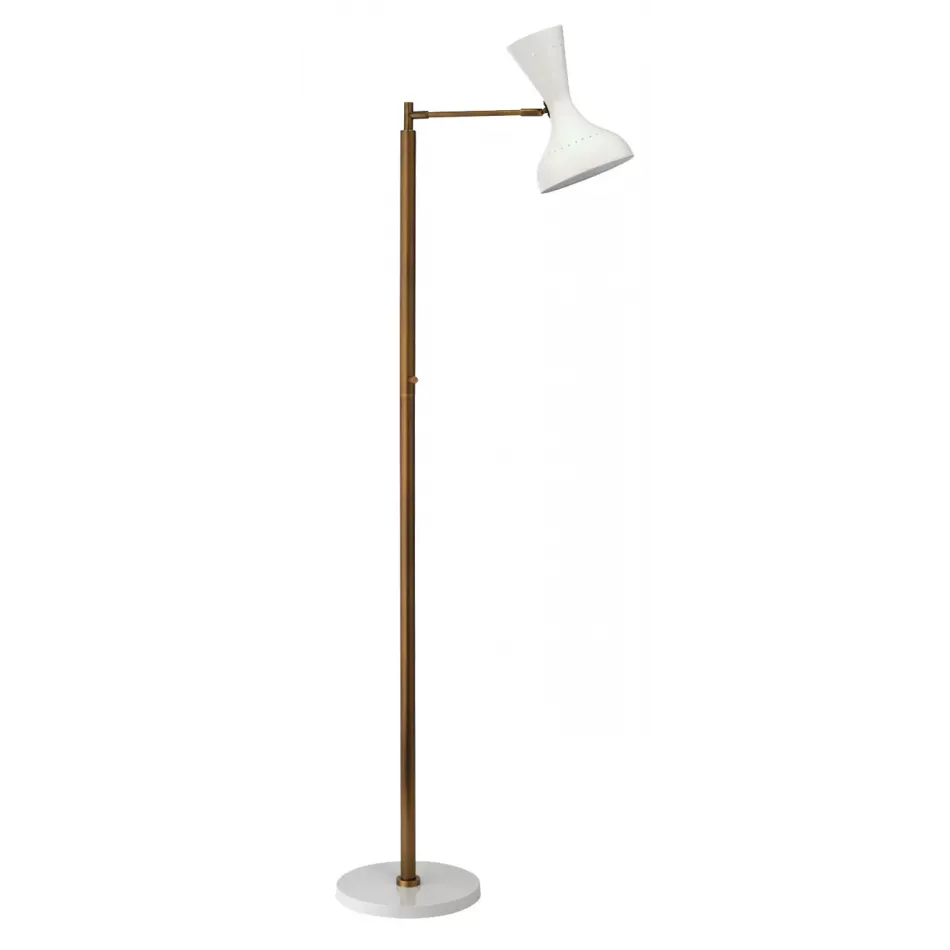 Pisa Swing Arm Floor Lamp White Lacquer & Antique Brass