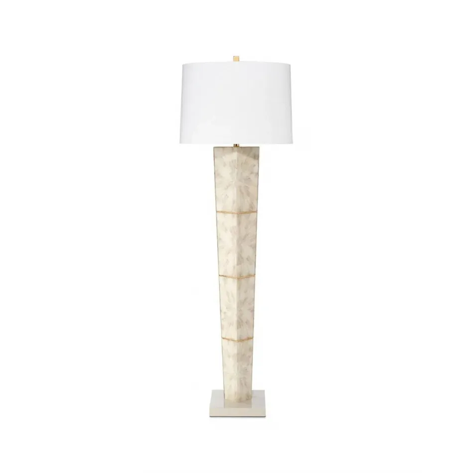 Spectacle Floor Lamp In Horn Lacquer W/ Gold Leaf Accents W/ A Tapered Shade In White Linen