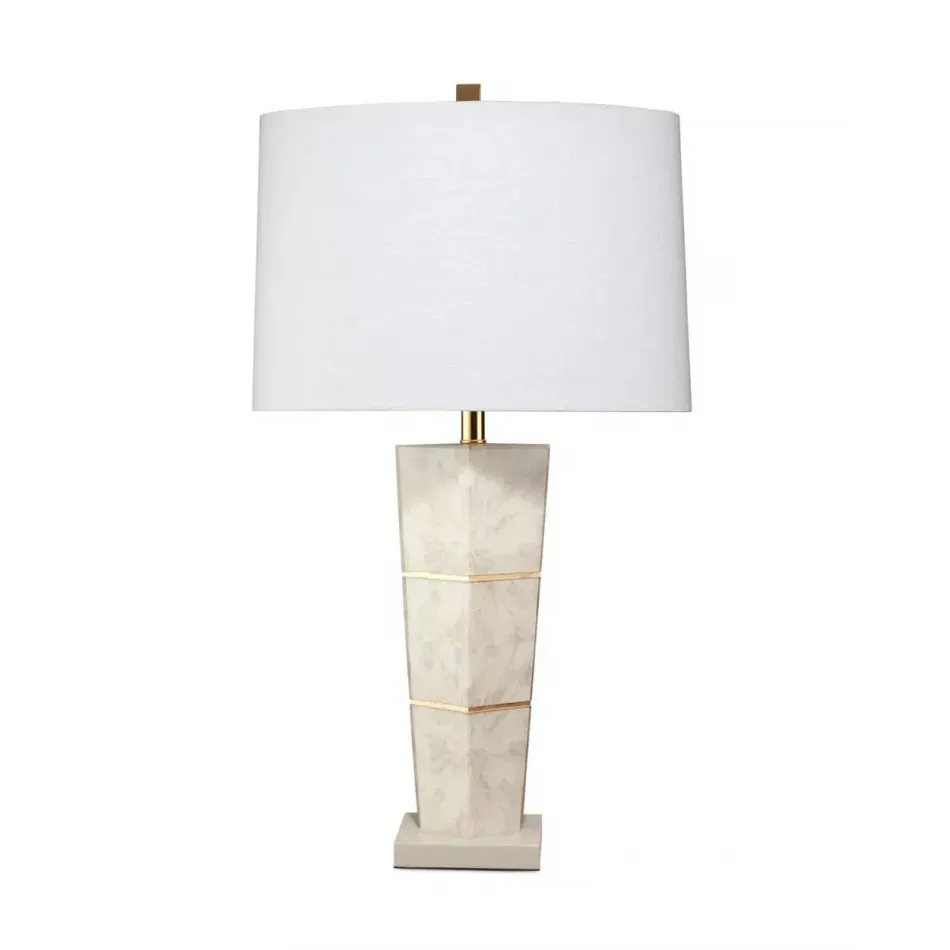 Spectacle Table Lamp In Horn Lacquer W/ Gold Leaf Accents W/ A Tapered Oval Shade In White Linen