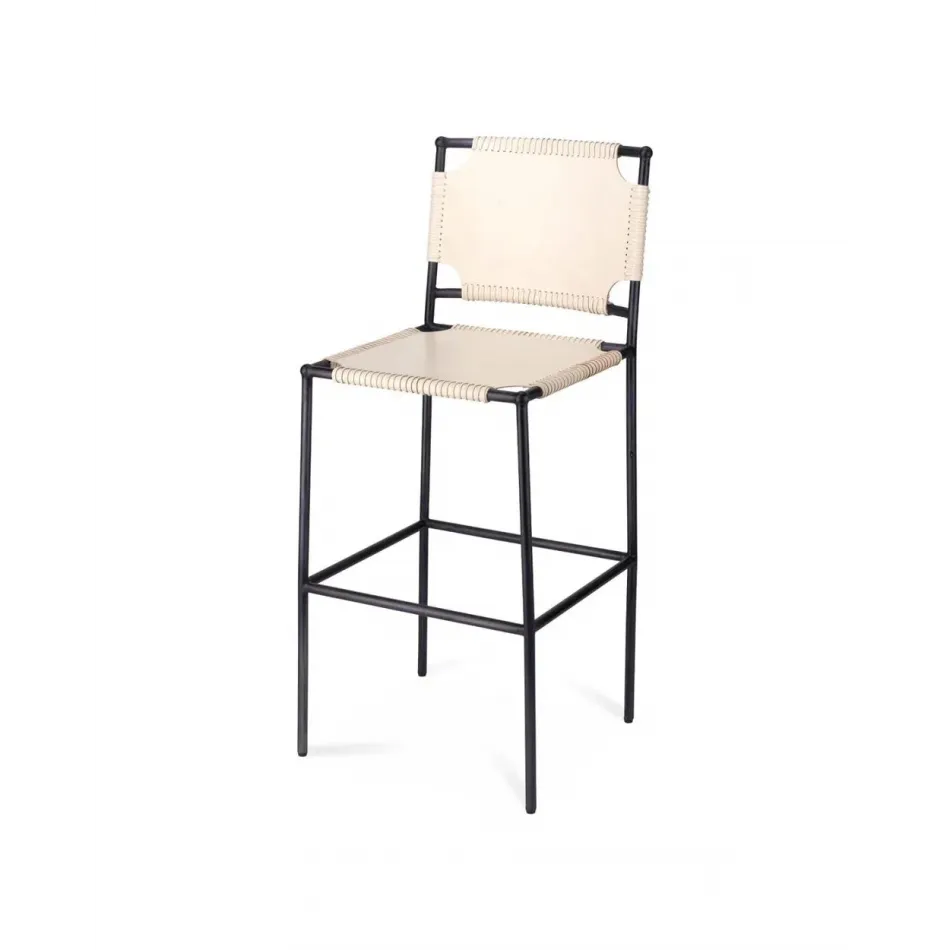 Asher Leather Bar Stool, White