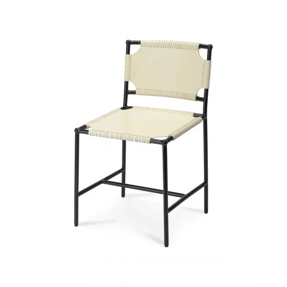 Asher Dining Chair Off White Leather & Black Forged Iron