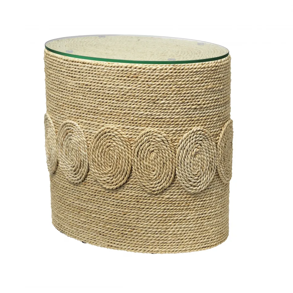 Barbados Oval Corn-Straw Side Table