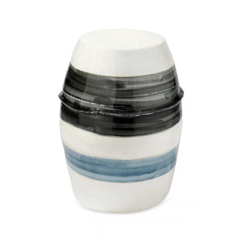 Horizon Striped Side Table In Grey, Black & White Ceramic