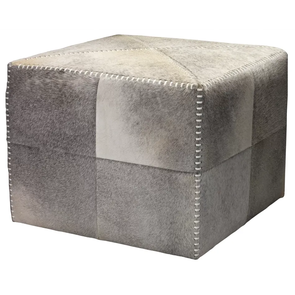 Grey Hair on Hide Ottoman, Large