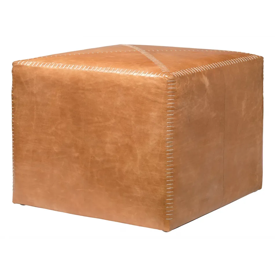 Buff Leather Ottoman, Large