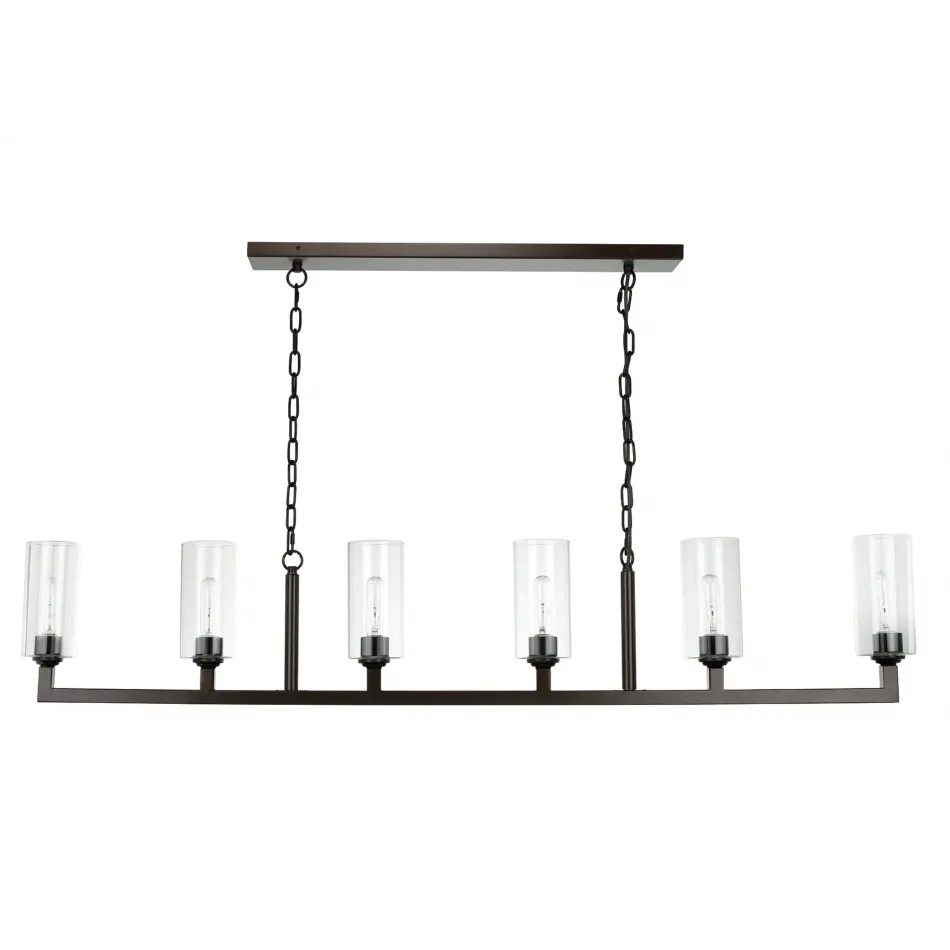 Linear 6-Light Steel Chandelier, Bronze