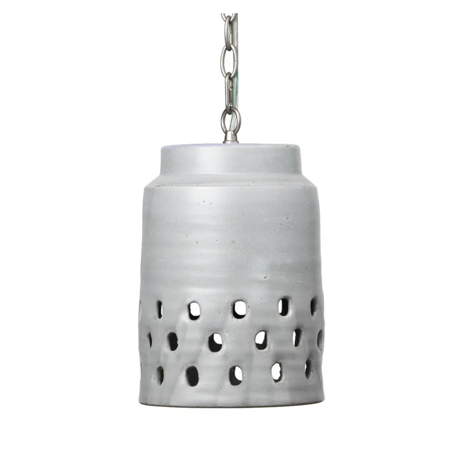 Perforated Long Ceramic 1-Light Pendant, Grey