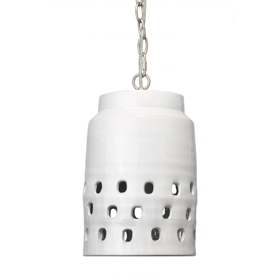 Perforated Long Ceramic 1-Light Pendant, White