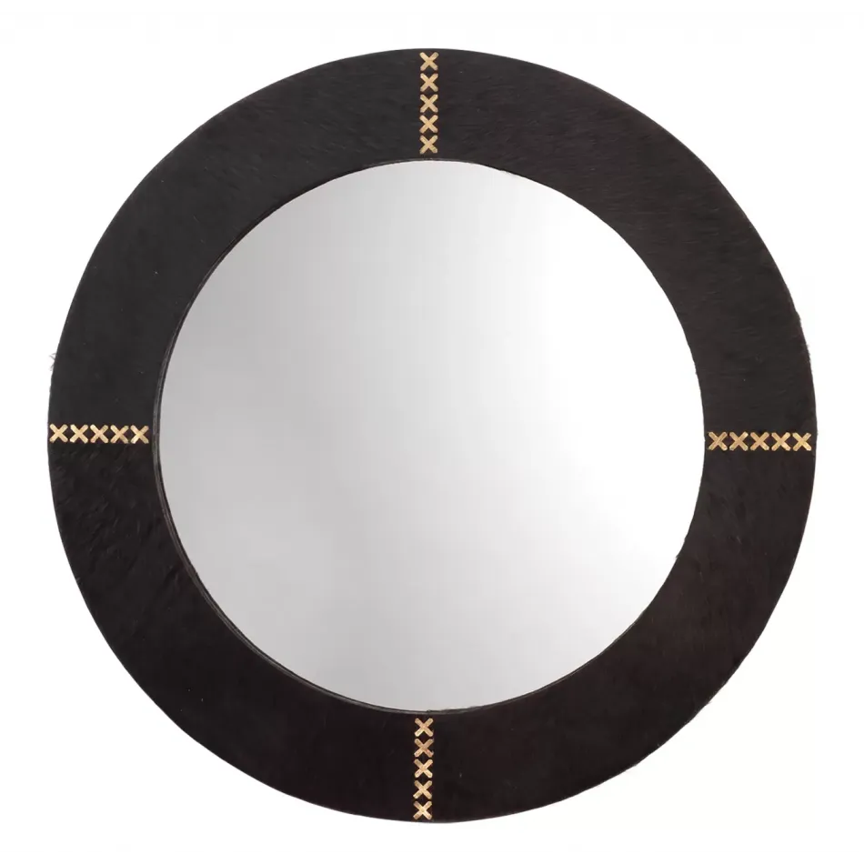 Round Cross Stitch Mirror, Espresso Hide