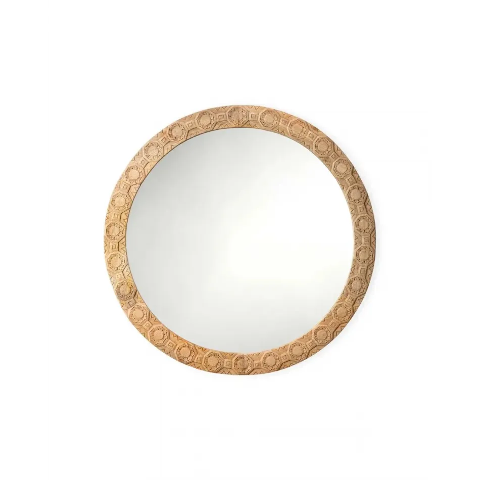 Relief Wood Carved Round Mirror