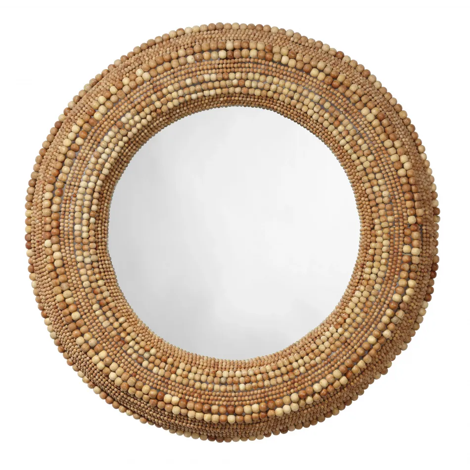 Strand Wood Beaded Round Mirror, Natural