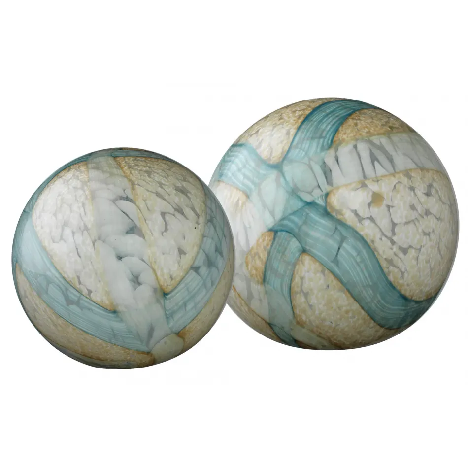 Cosmos Hand Blow Glass Orbs (Set of 2), Blue