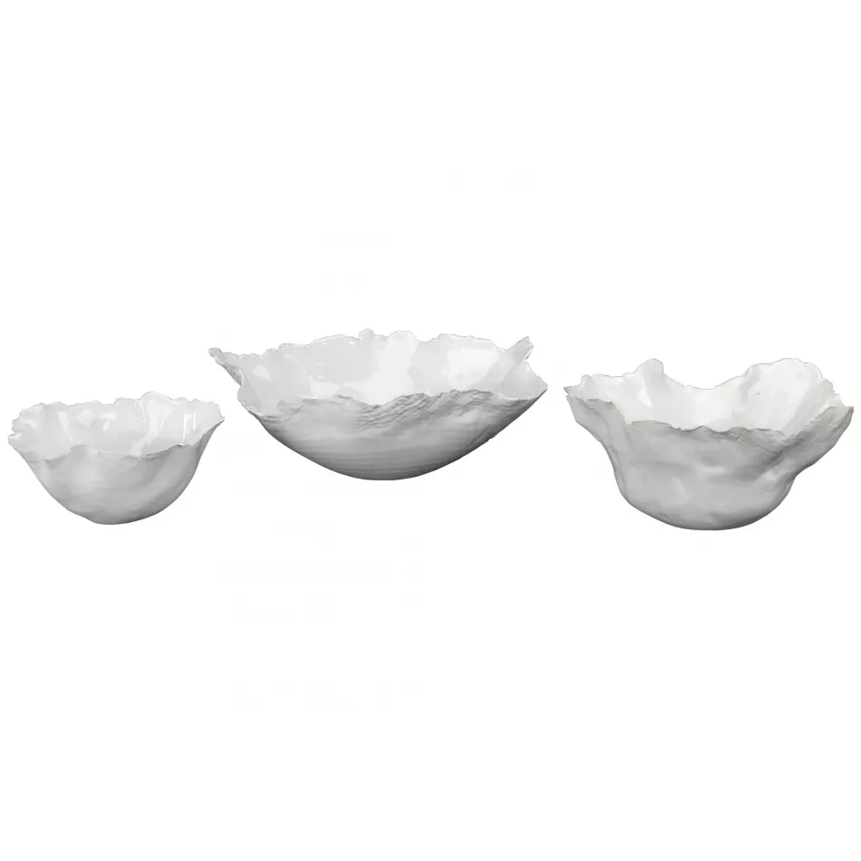 Fleur Ceramic Bowls (Set of 3), White