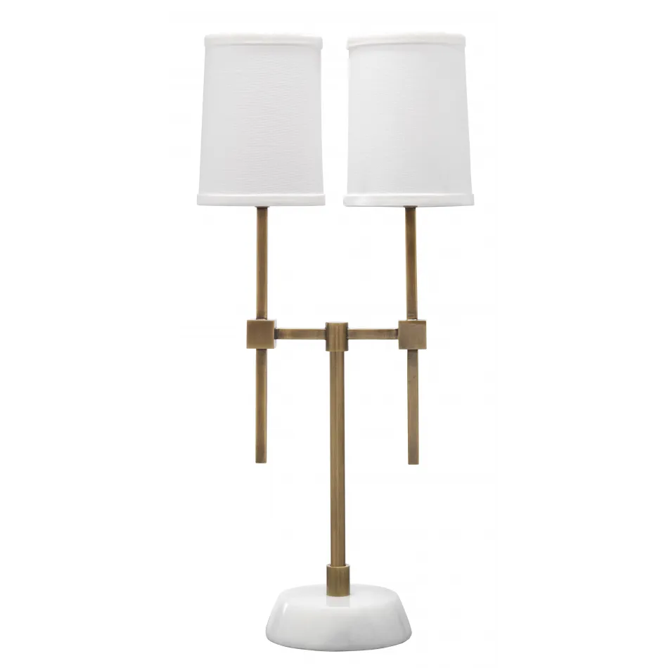 Minerva Twin Shade Console Lamp Antique Brass & White