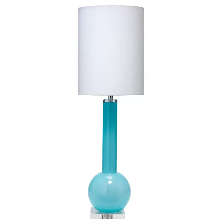 Studio Table Lamp, Leaf Green Glass With Tall Thin Drum Shade, Blue