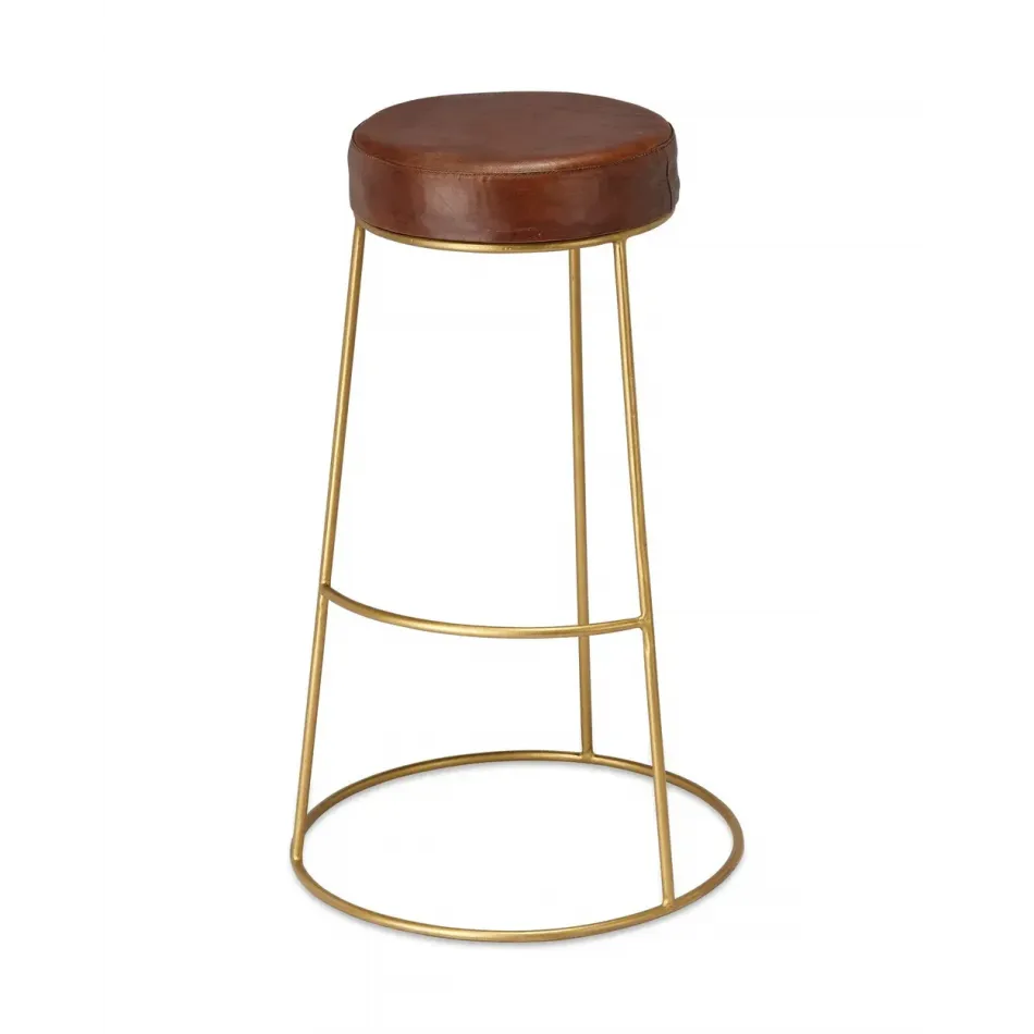 Henry Brown Round Leather Bar Stool