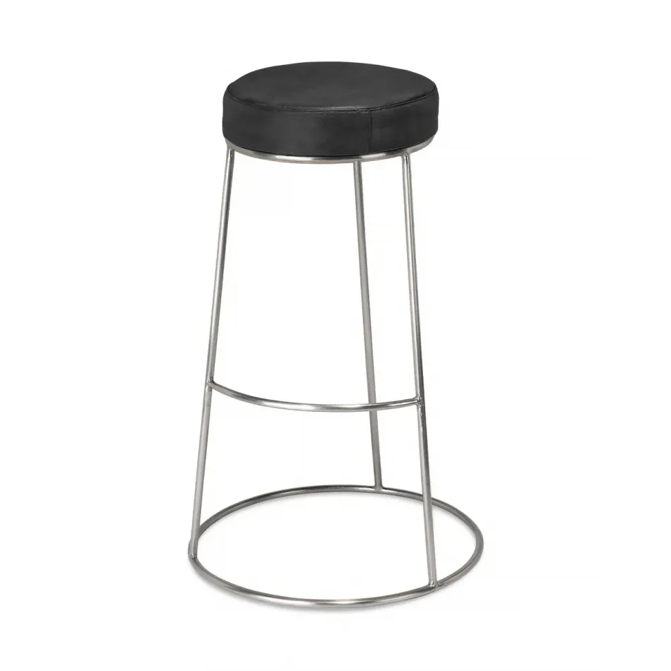 Henry Black Round Leather Bar Stool