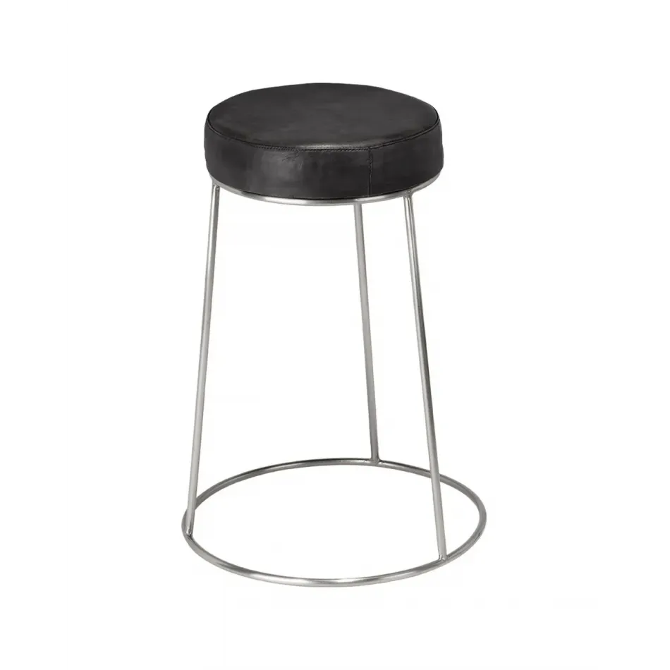 Henry Black Round Leather Counter Stool