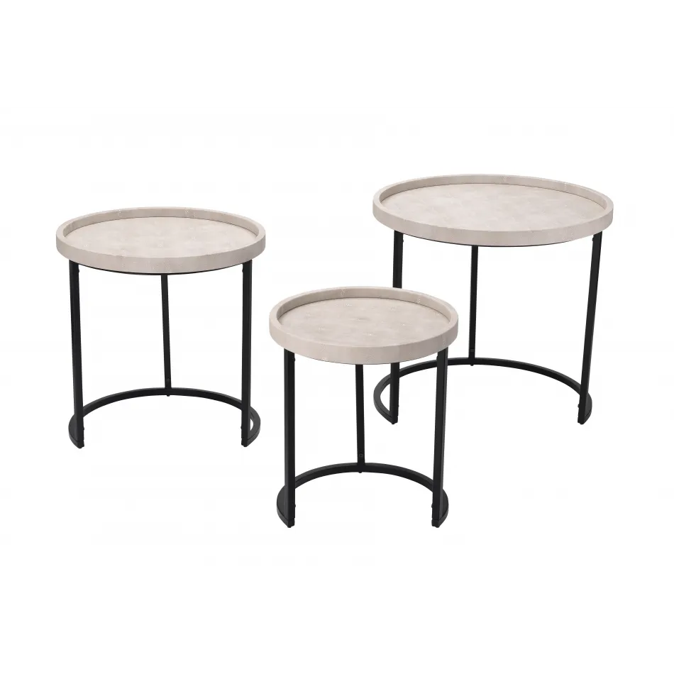 Maddox Faux Shagreen Nesting Tables (Set of 3), Cream