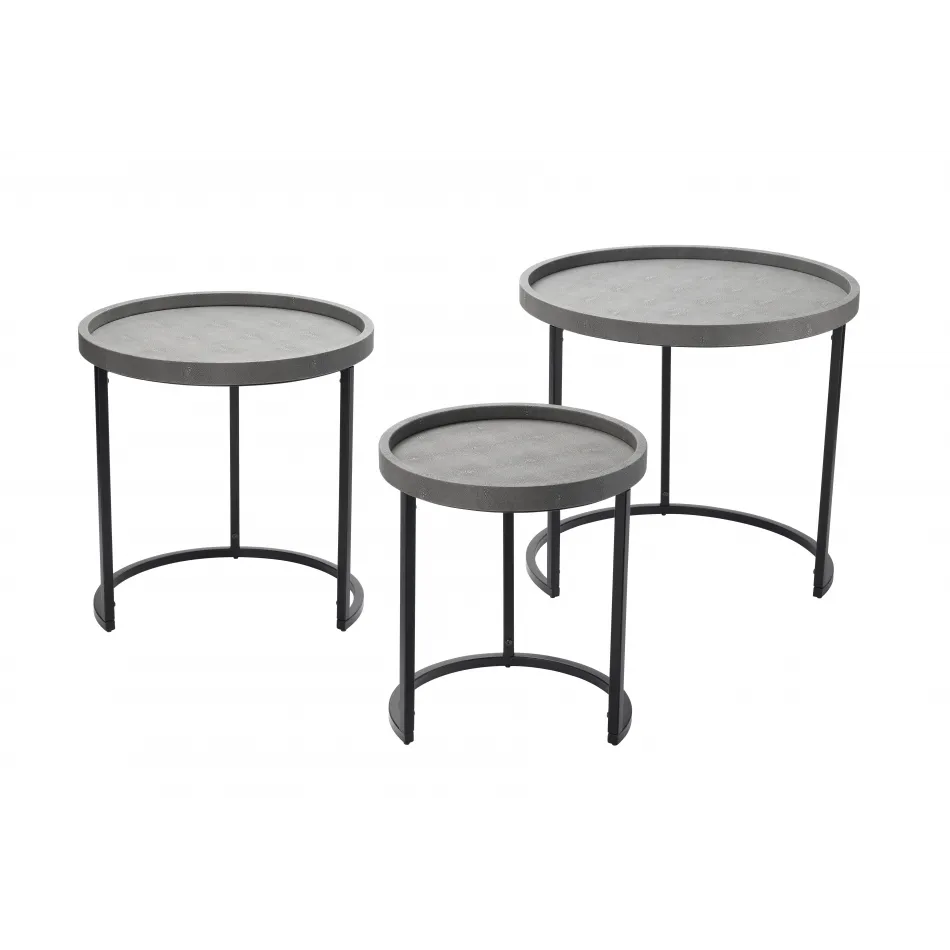 Maddox Faux Shagreen Nesting Tables (Set of 3), Grey