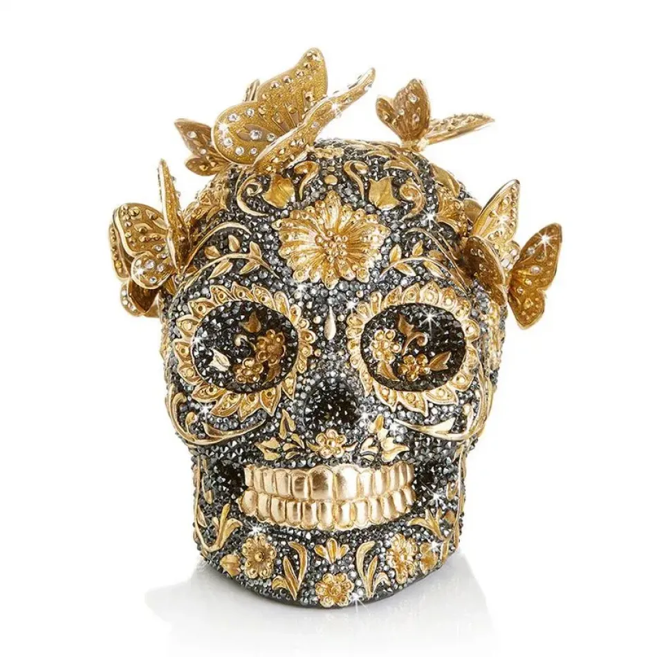 Pave Skull with Butterflies Figurine (Special Order)