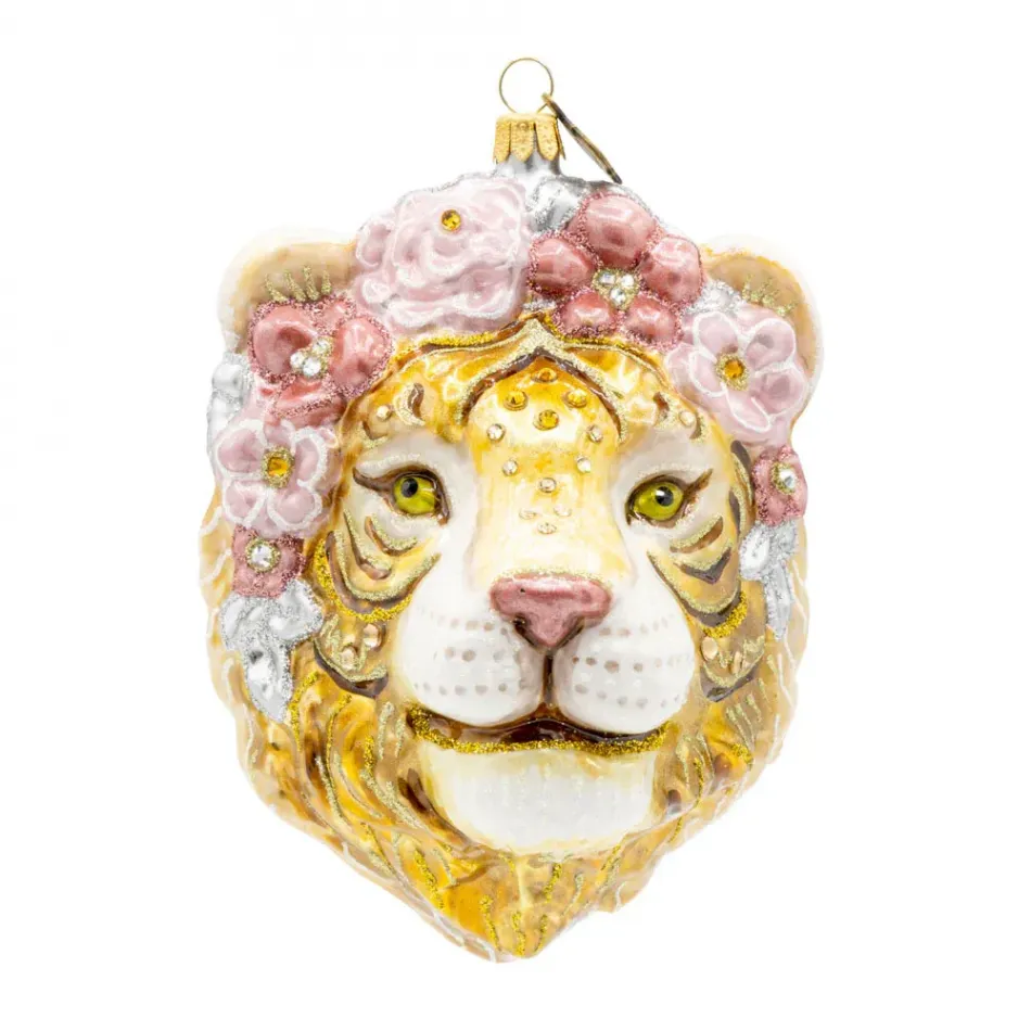 Metallic Tiger With Flower Crown Ornament
