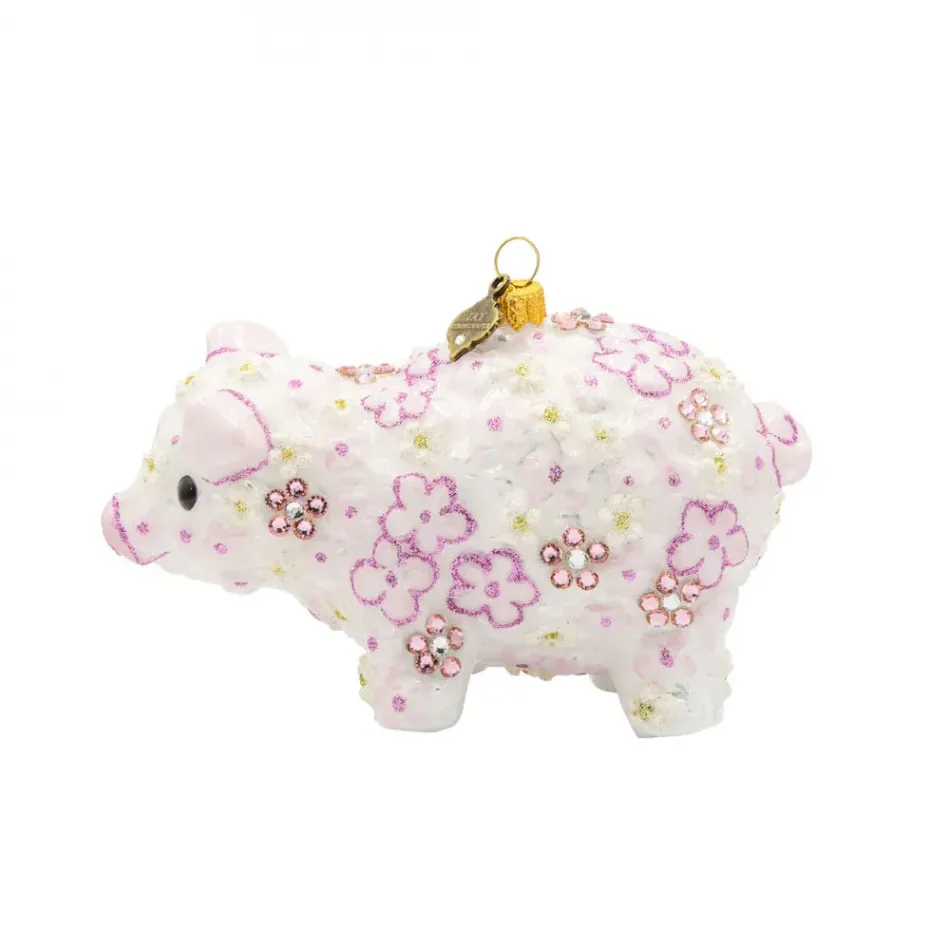 Pink Floral Piggy Ornament