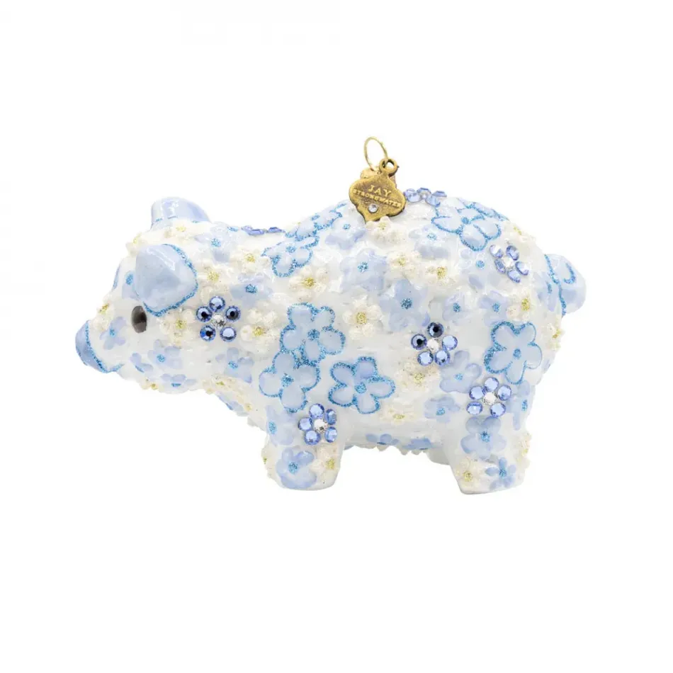 Blue Floral Piggy Ornament