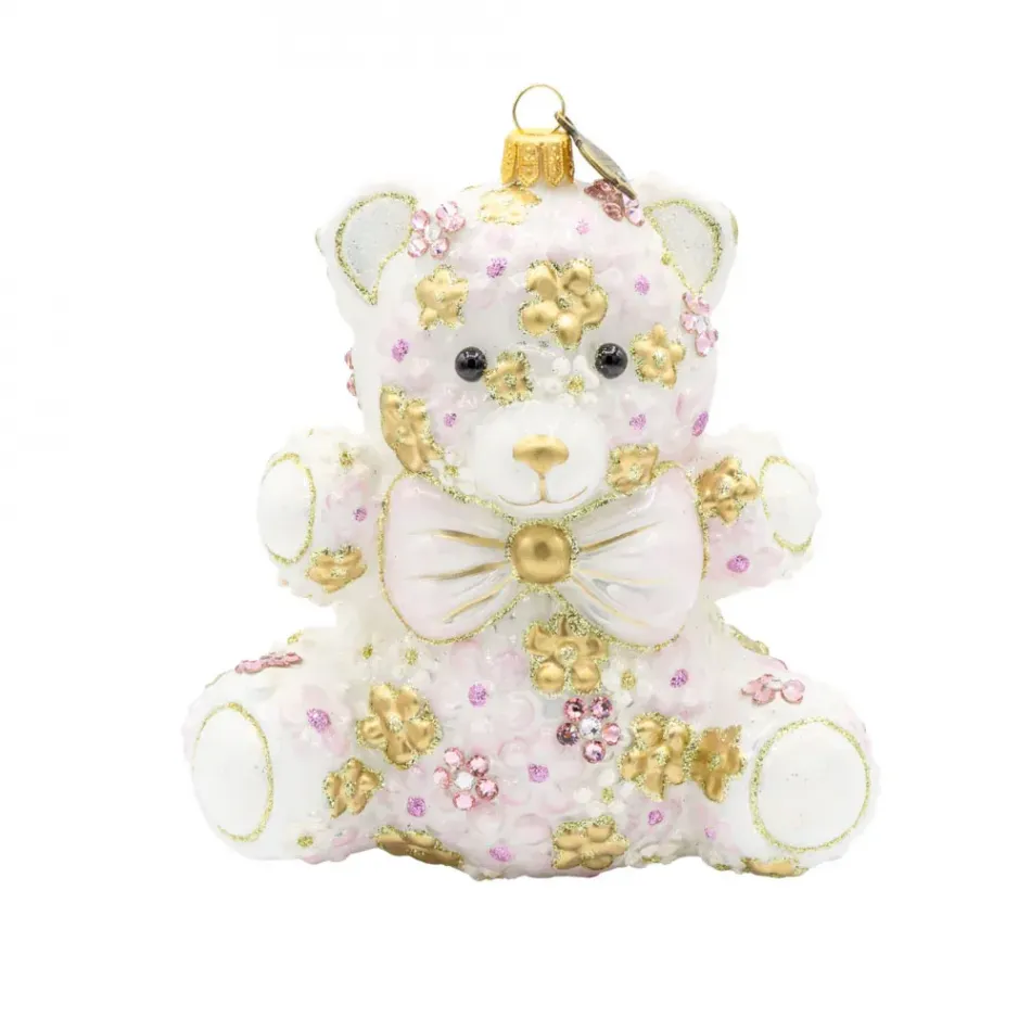 Pink Floral Teddy Ornament