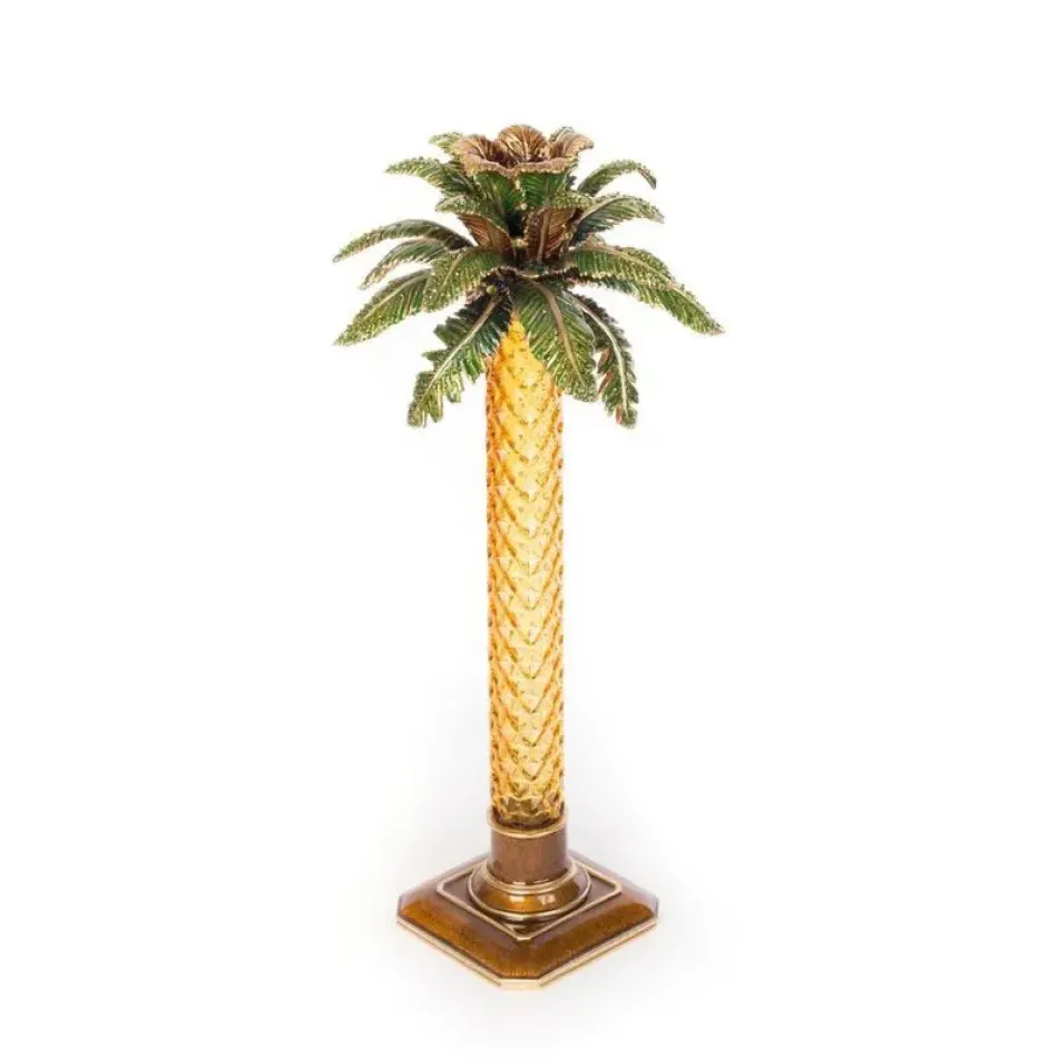 Kiana Palm Leaf Jeweled Glass Candlestick (Special Order)