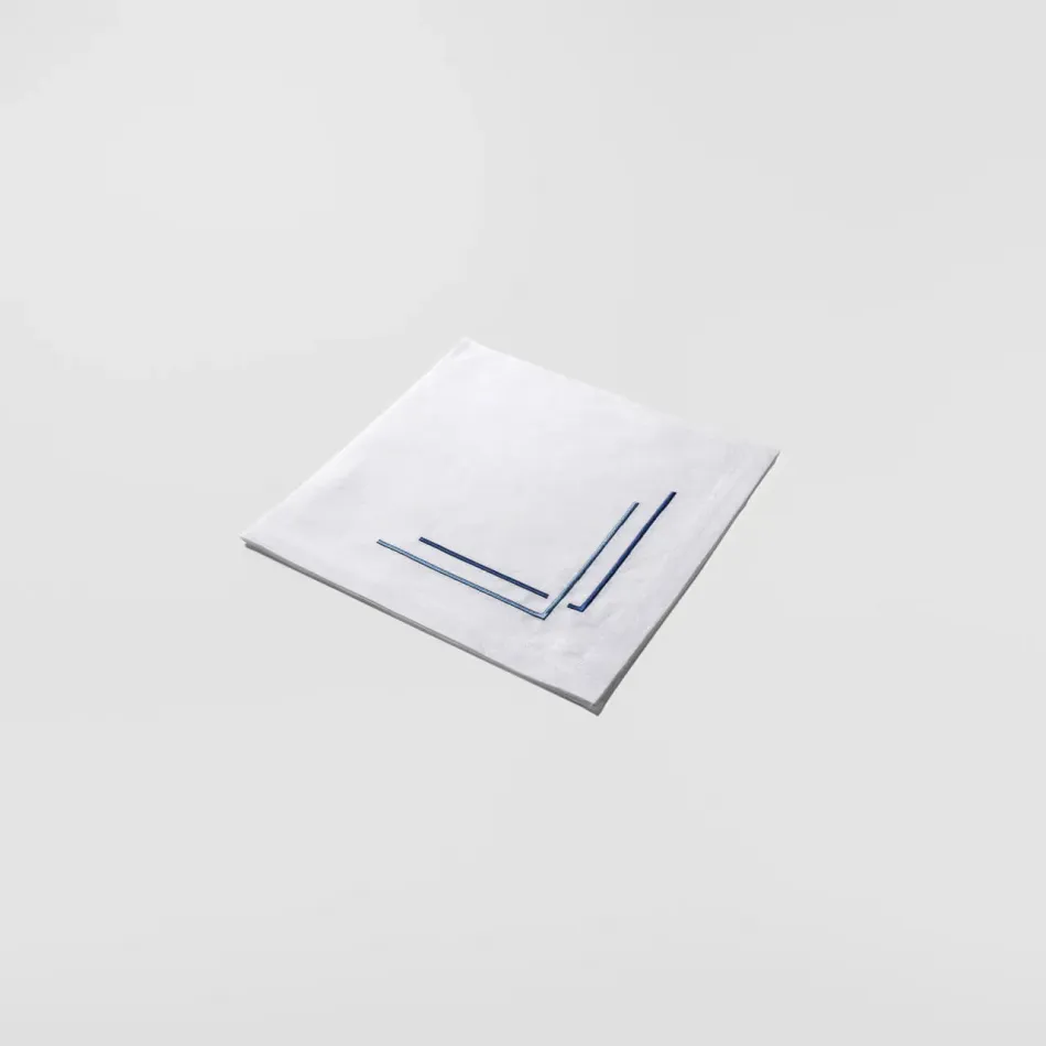 Aquarelle 19" Square Napkin - White Linen/Light Blue-Blue Embroidery