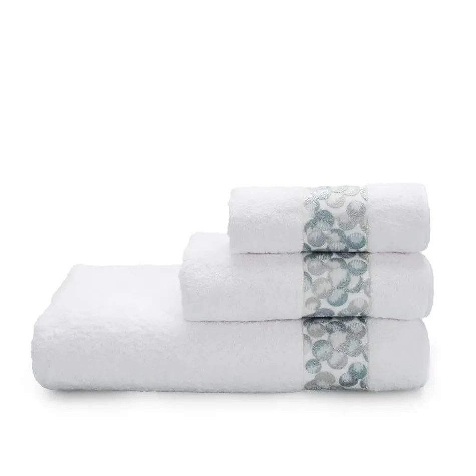 Madama White/Light Blue Embroidered Bath Towels
